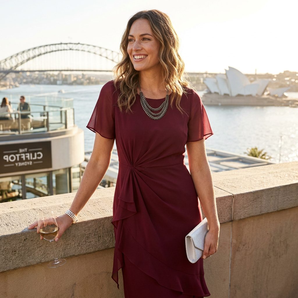 Women's Wrap Style Midi Dress with Frill Skirt