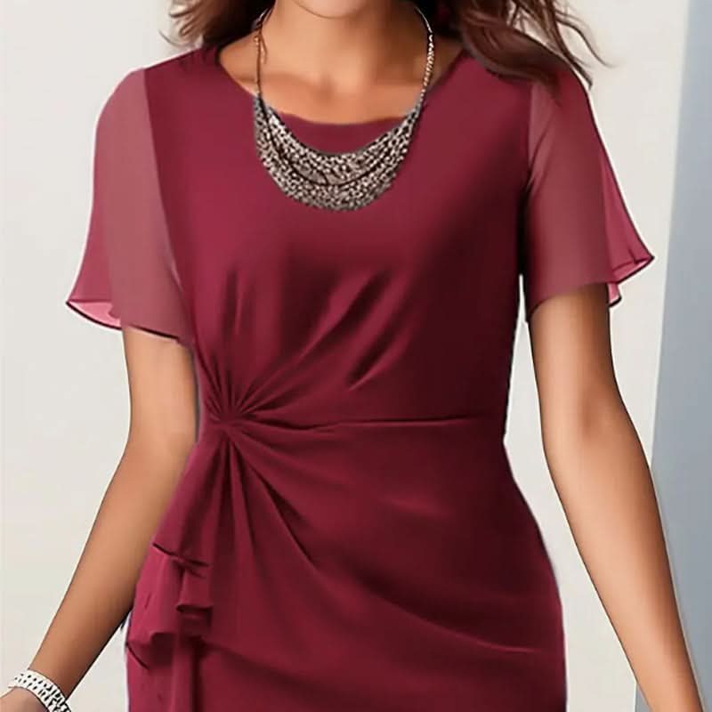 Women's Wrap Style Midi Dress with Frill Skirt