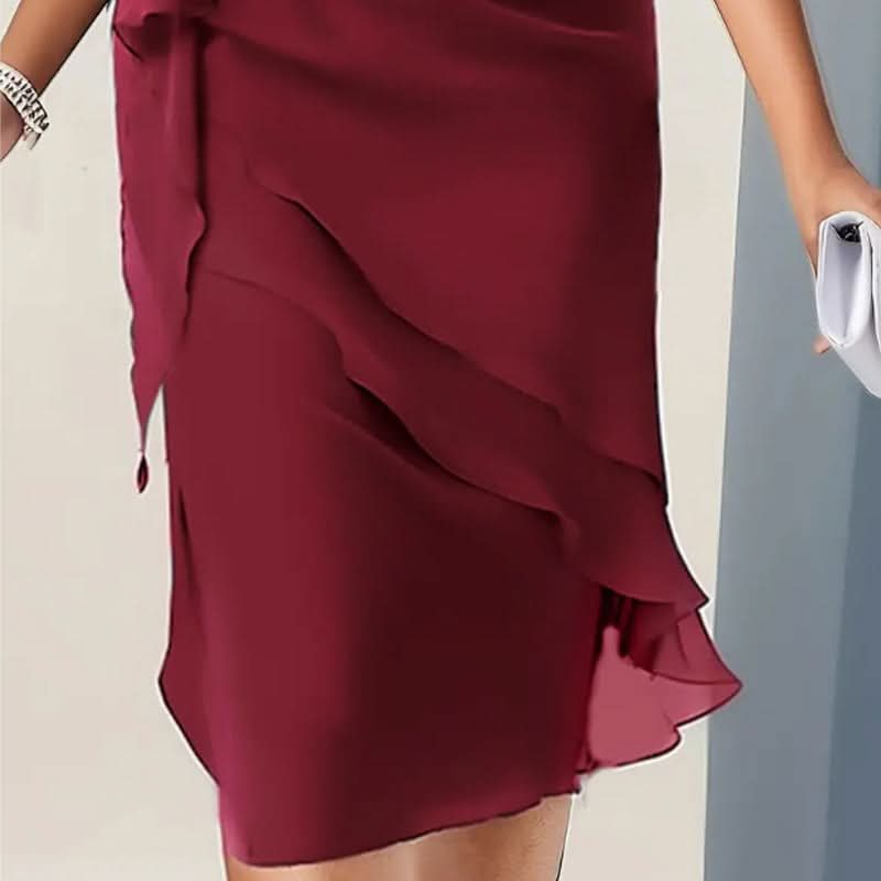 Women's Wrap Style Midi Dress with Frill Skirt