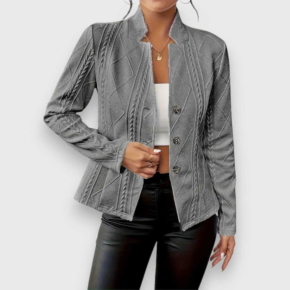 Women's Cable-Knit Mock-Neck Long-Sleeve Fitted Sweater