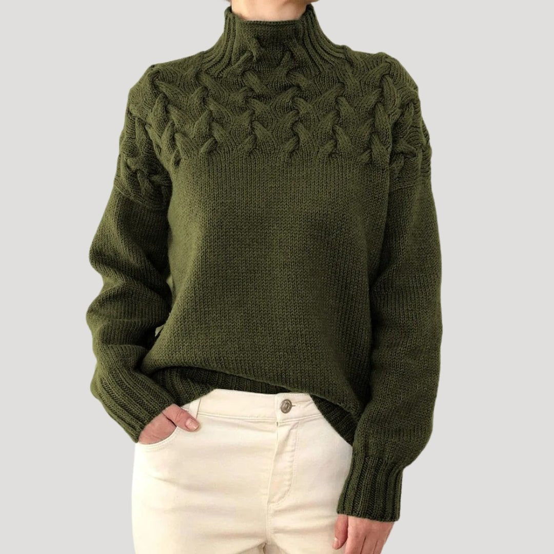 Women's Cable Knit Turtleneck Pullover Sweater