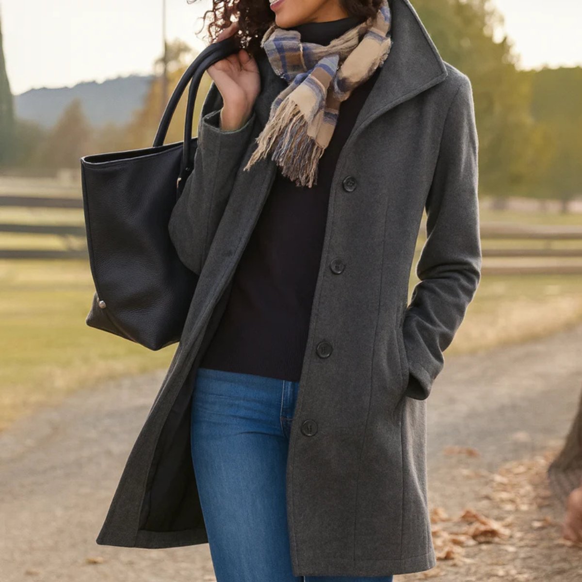 Women's Classic Mid-Length Single-Breasted Wool-Blend Coat