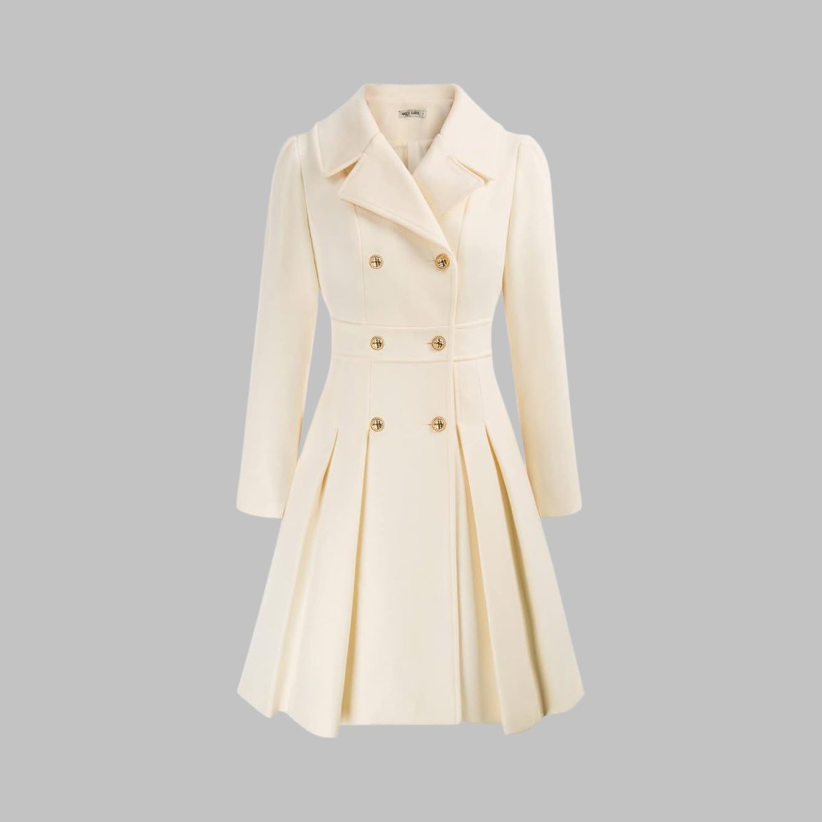 Women's Coat Double-Breasted Pleated A-Line Long Sleeve Overcoat