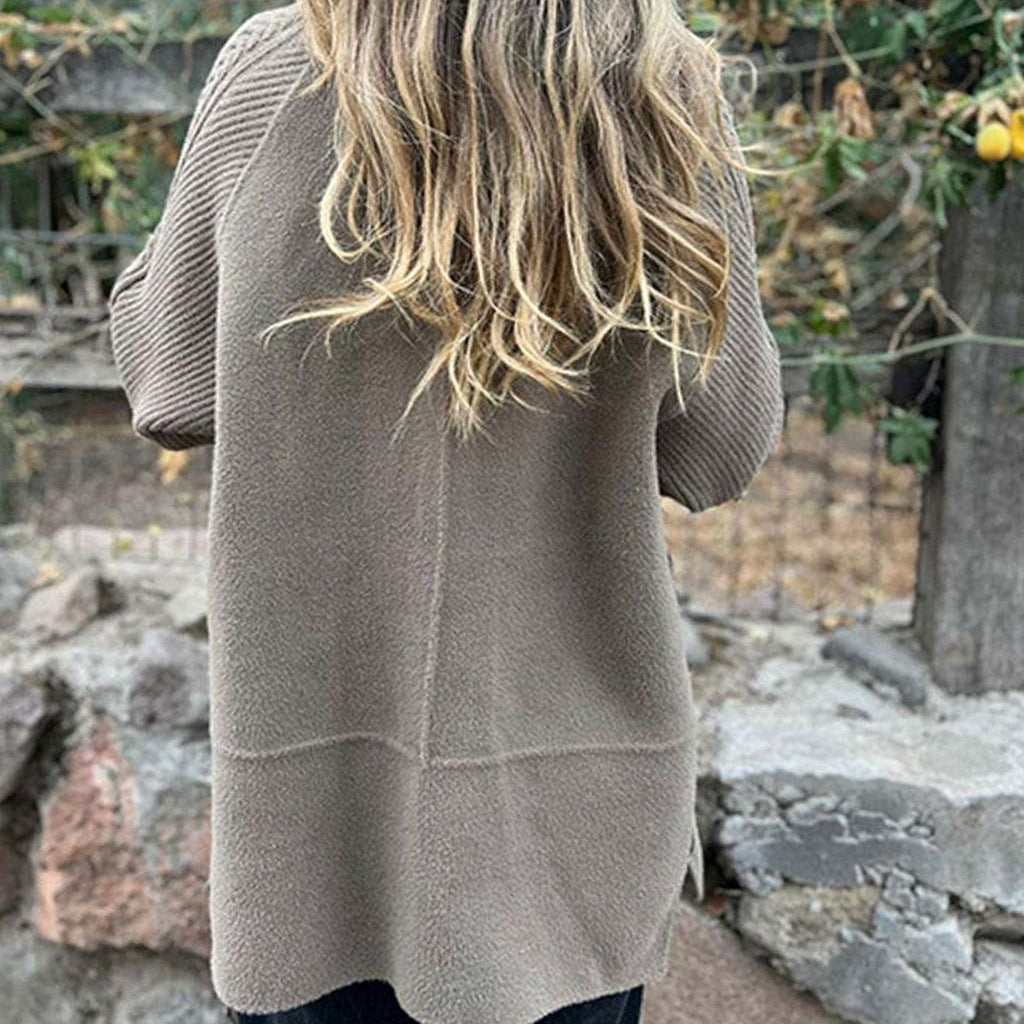 Women's Mixed Texture Mid-Length Coat with Knitted Arms