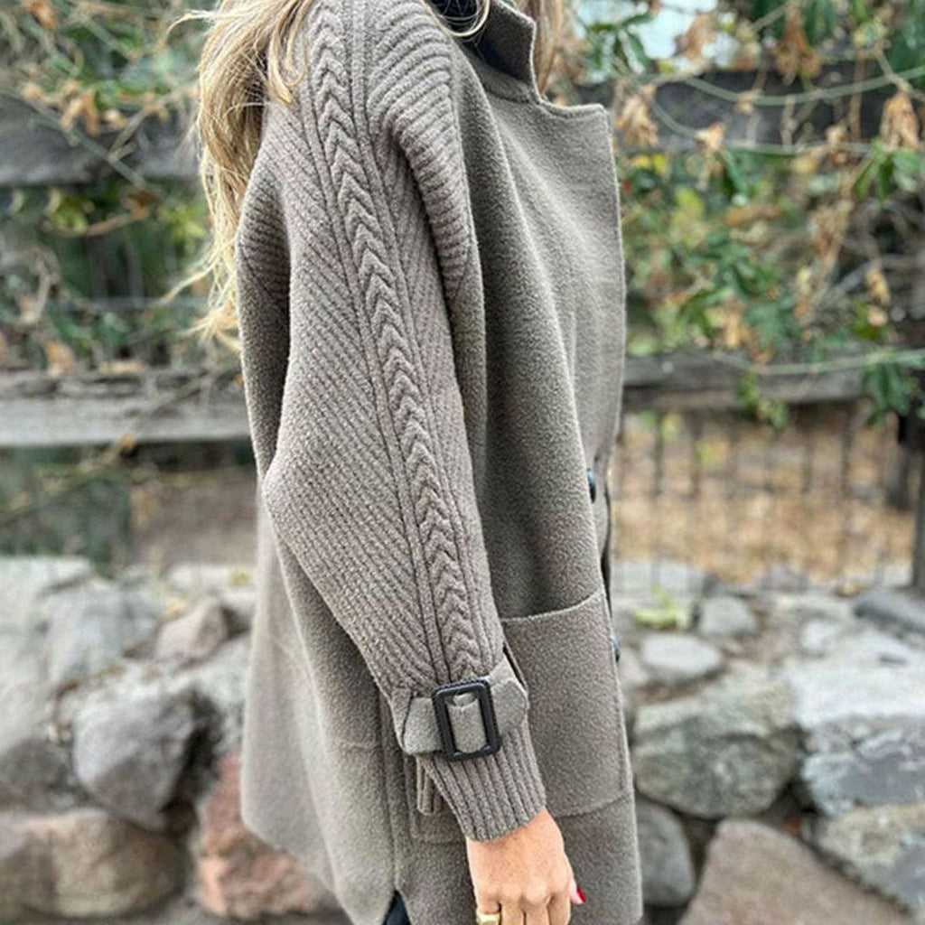Women's Mixed Texture Mid-Length Coat with Knitted Arms