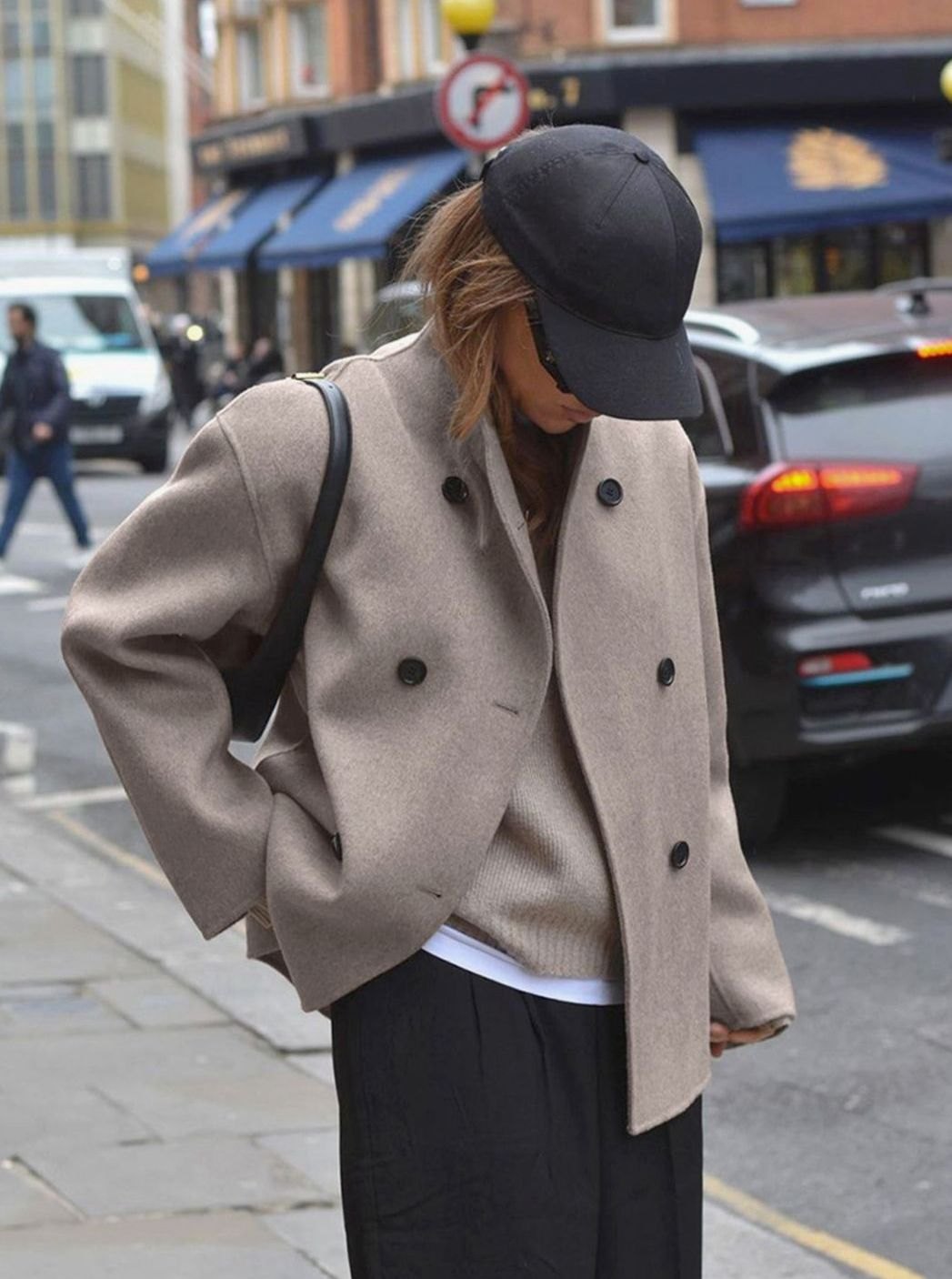 Women's Wool Pea Coat With Wind-Blocking Stand Collar