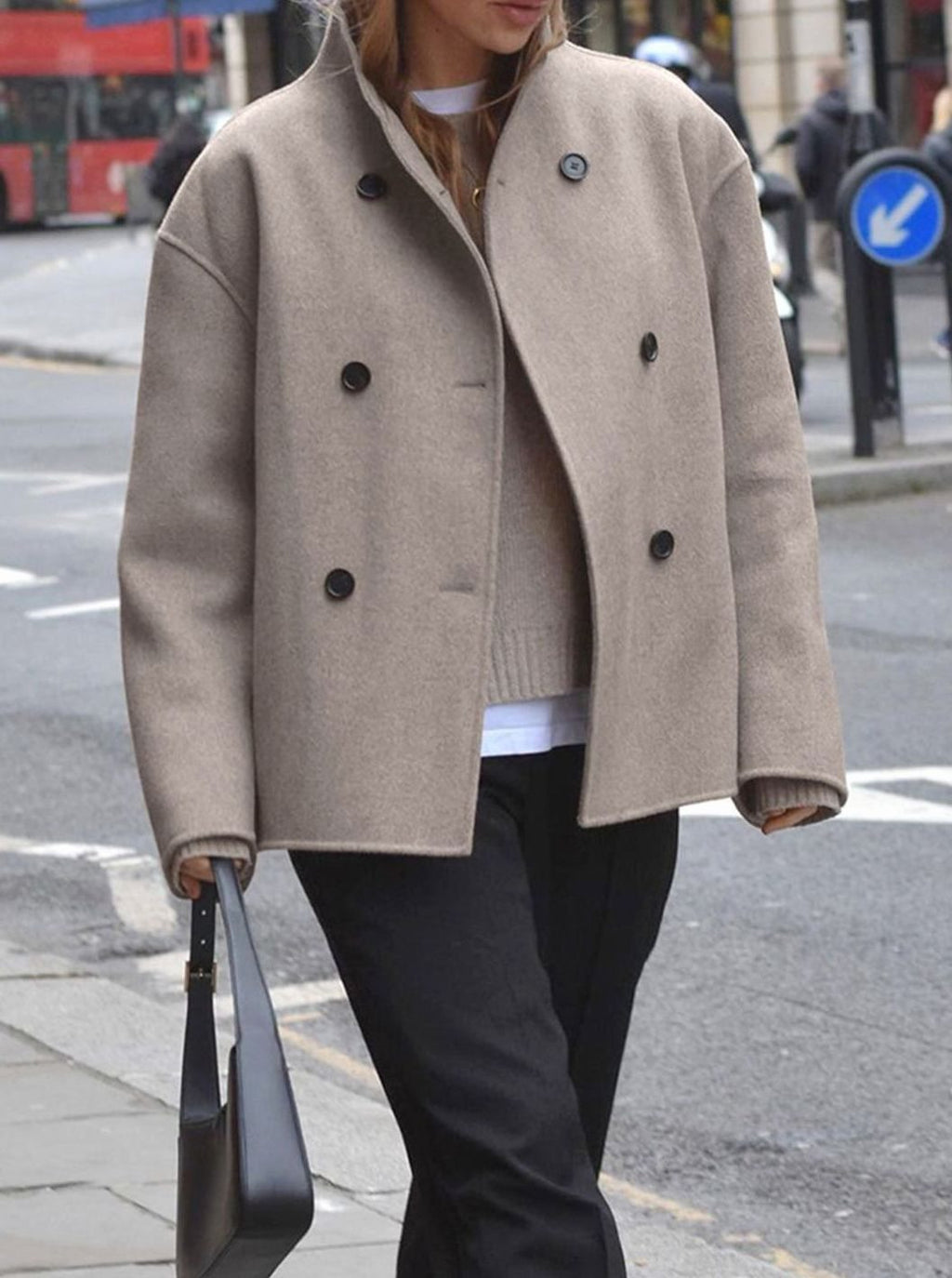 Women's Wool Pea Coat With Wind-Blocking Stand Collar