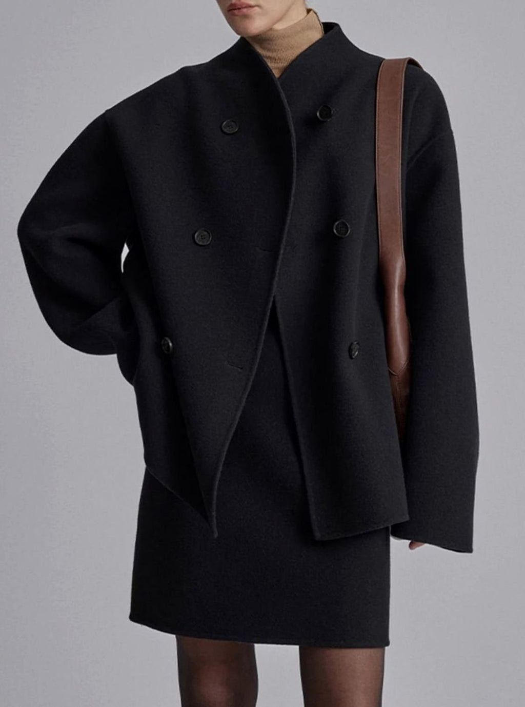 Women's Wool Pea Coat With Wind-Blocking Stand Collar