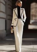 Women's Wide-Leg Trouser Double-Breasted Blazer Suit Set – White