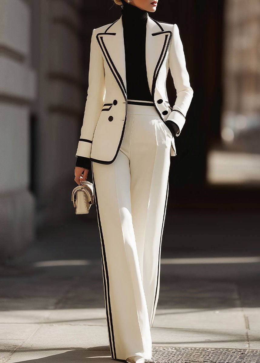 Women's Wide-Leg Trouser Double-Breasted Blazer Suit Set