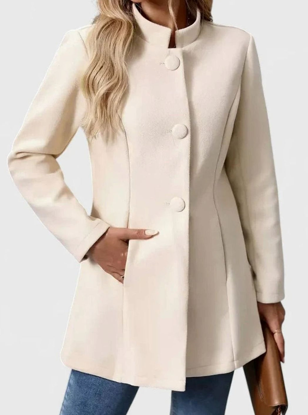 Women's Contoured Mid-Thigh Office Jacket With Front Buttons