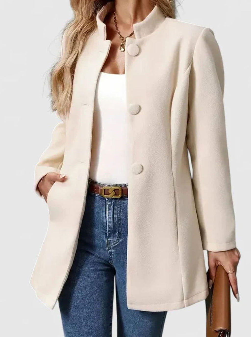 Women's Contoured Mid-Thigh Office Jacket With Front Buttons