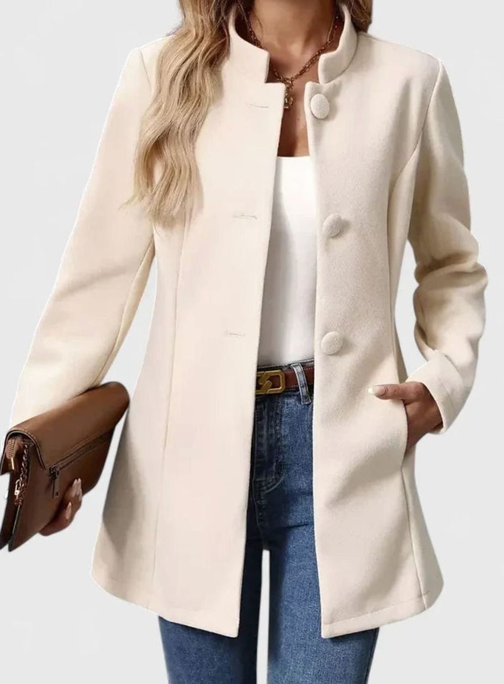 Women's Contoured Mid-Thigh Office Jacket With Front Buttons