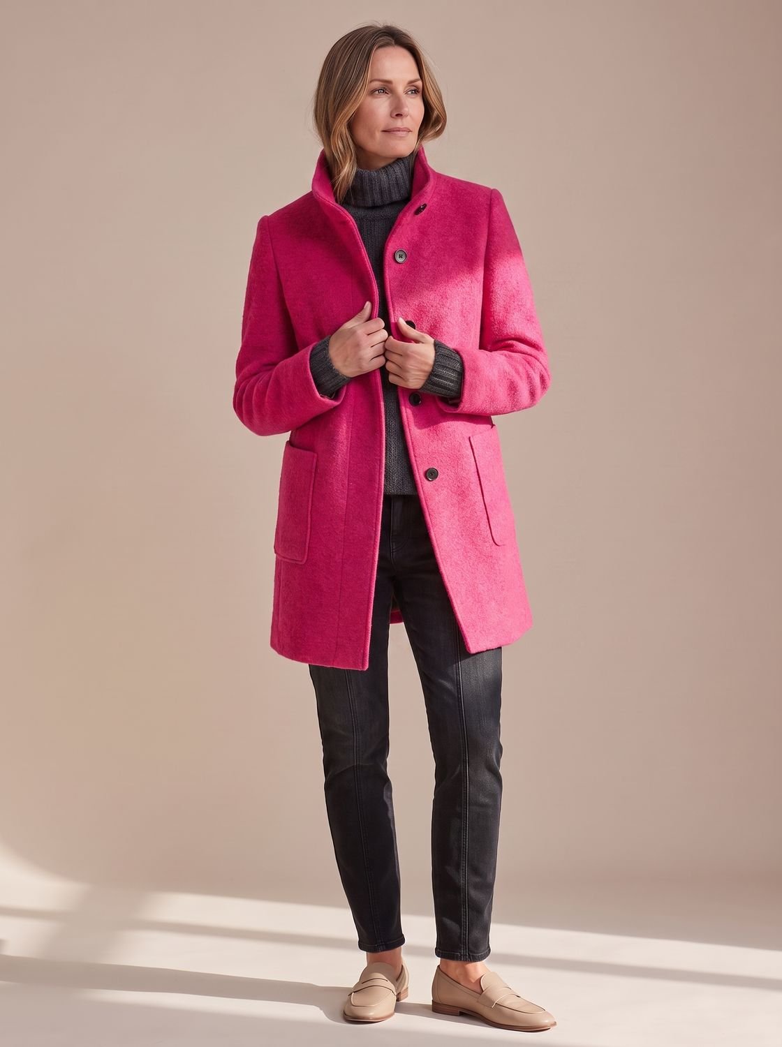 Women's Elegant Winter Coat Stand-Collar Button-Front