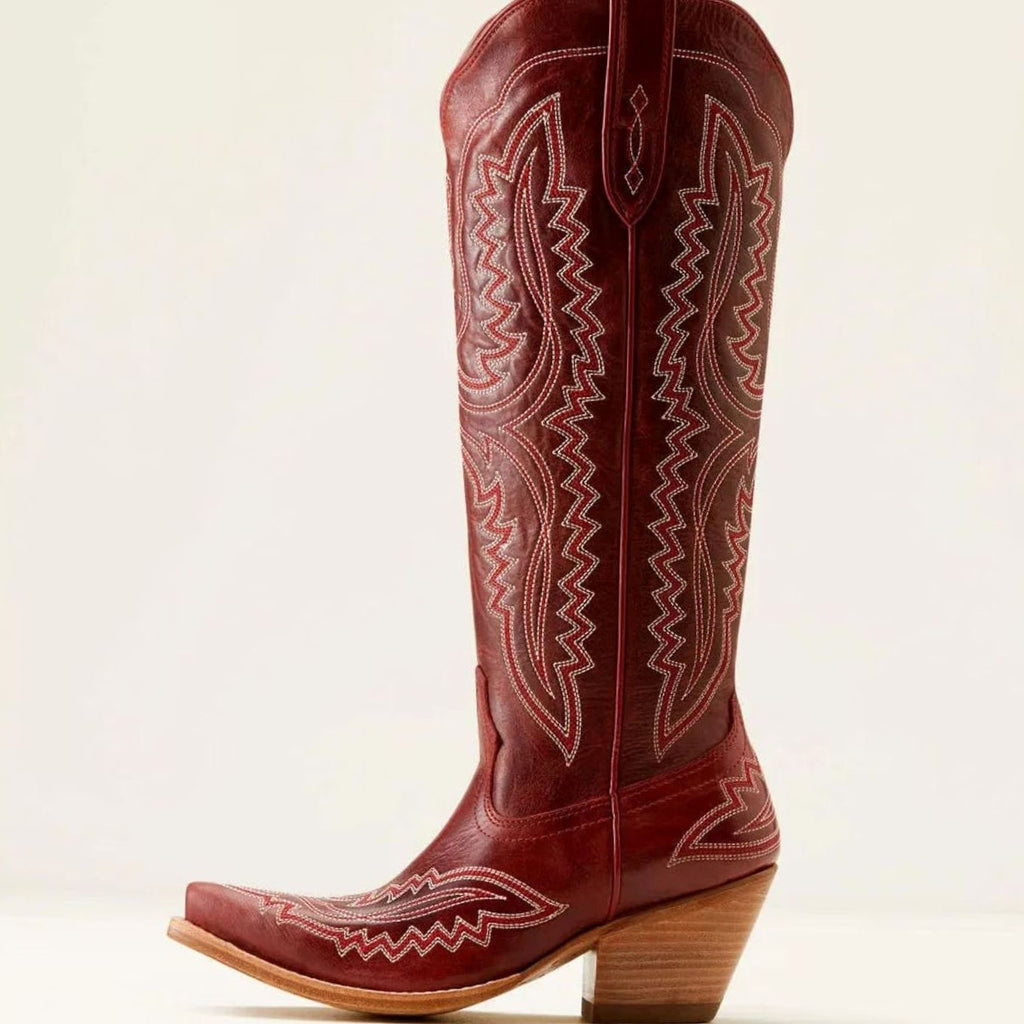 Women's Stitched Western Knee-High Boots with Stacked Heel