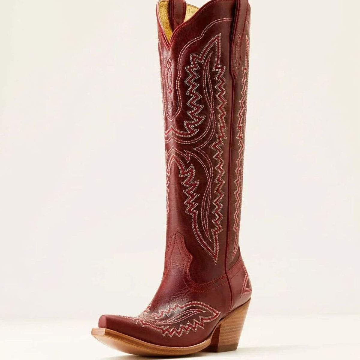 Women's Stitched Western Knee-High Boots with Stacked Heel