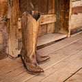 Women's Stitched Western Knee-High Boots with Stacked Heel - Dark Brown