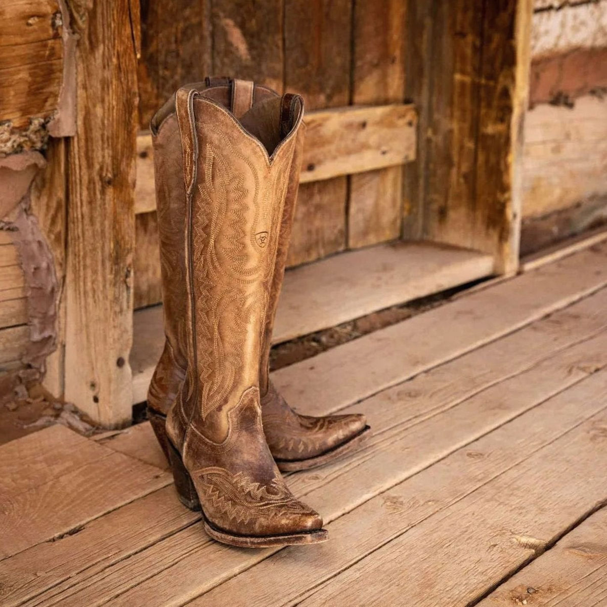 Women's Stitched Western Knee-High Boots with Stacked Heel - Dark Brown