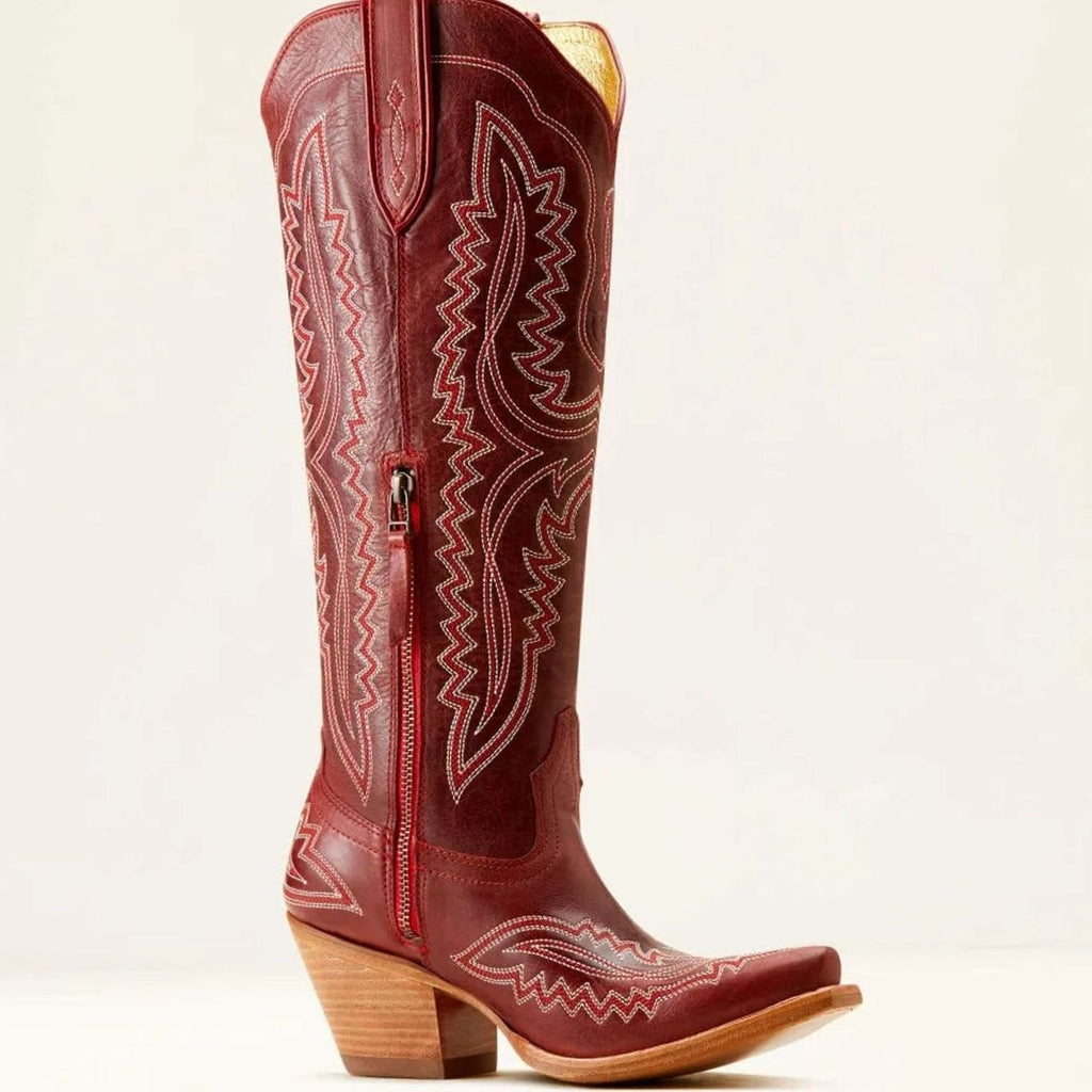 Women's Stitched Western Knee-High Boots with Stacked Heel