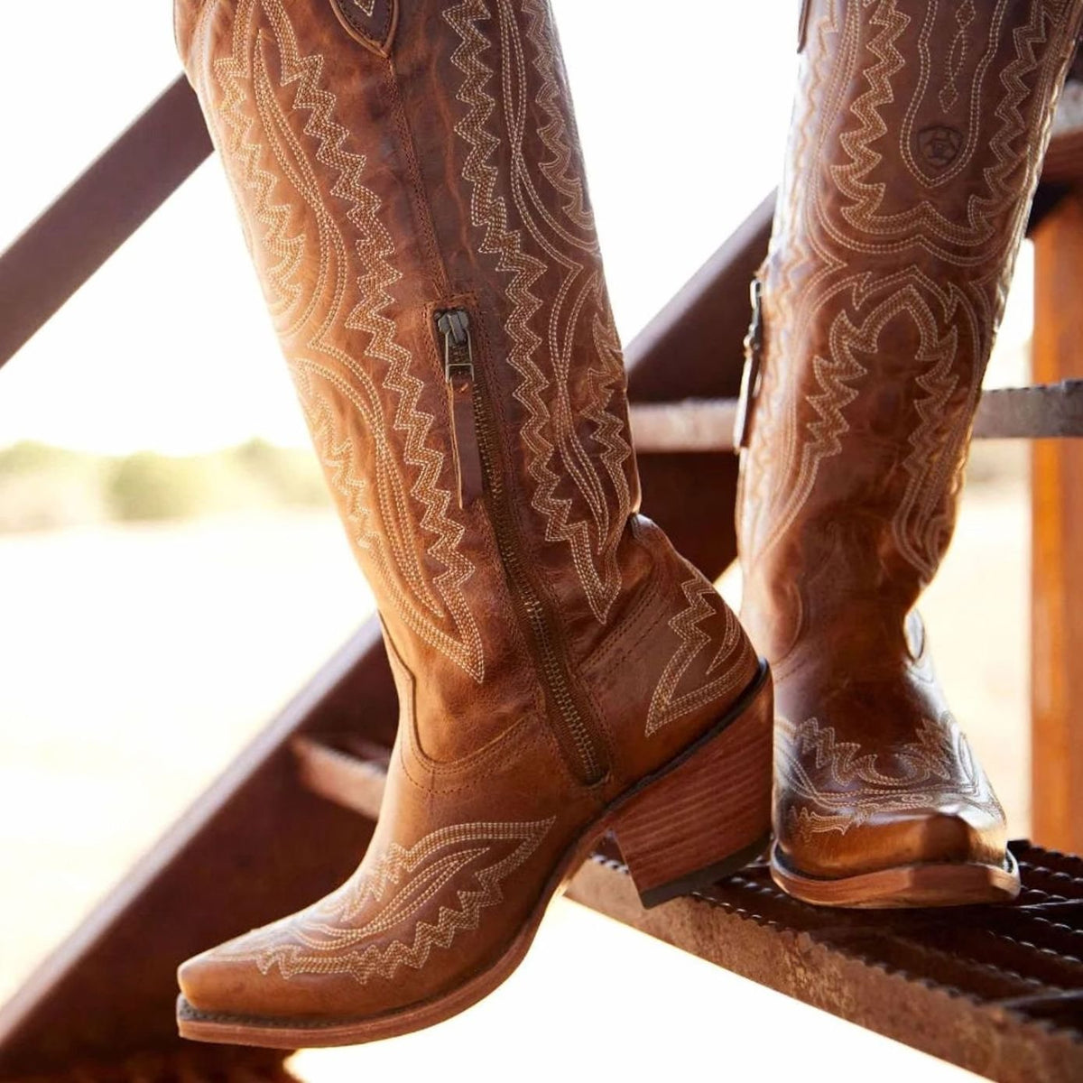 Women's Stitched Western Knee-High Boots with Stacked Heel
