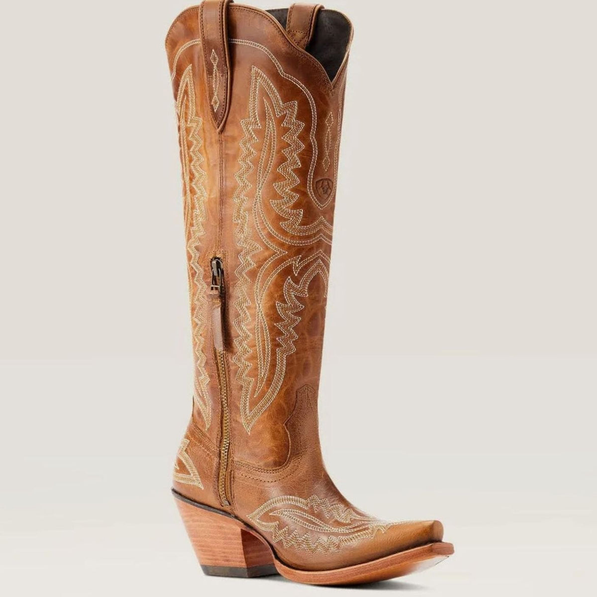 Women's Stitched Western Knee-High Boots with Stacked Heel