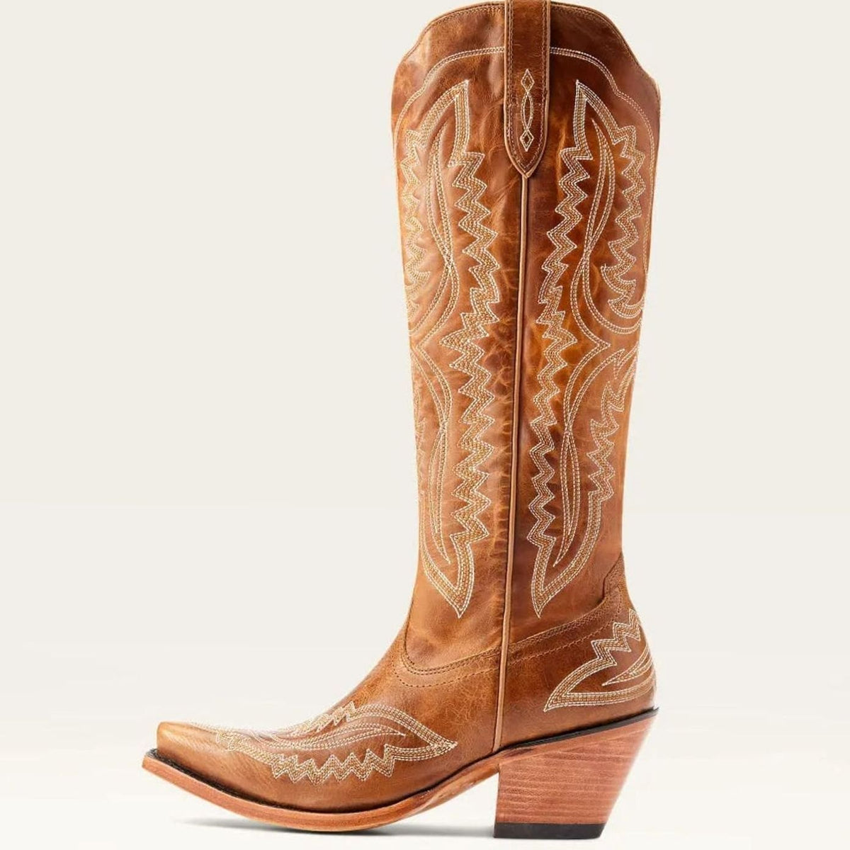 Women's Stitched Western Knee-High Boots with Stacked Heel