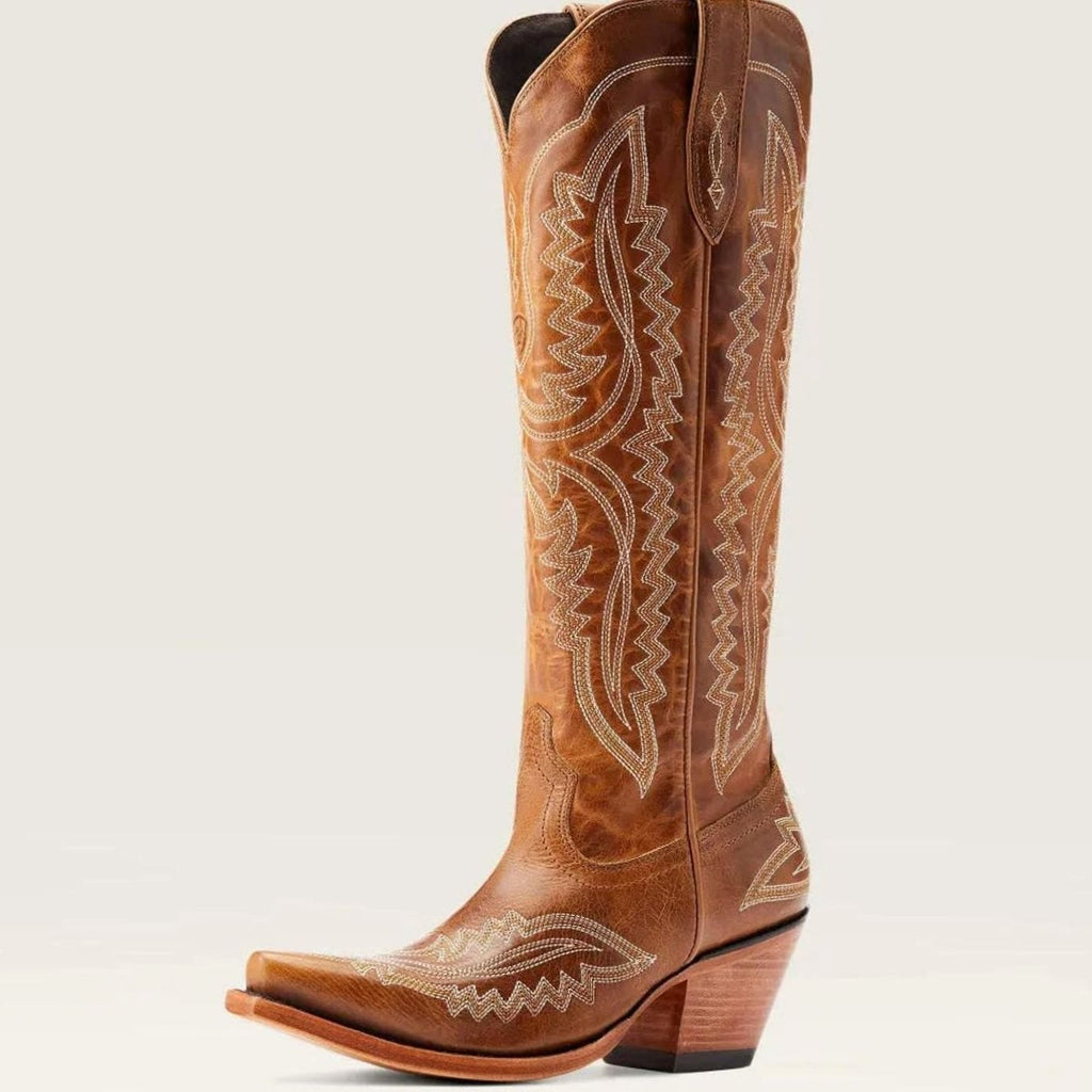 Women's Stitched Western Knee-High Boots with Stacked Heel