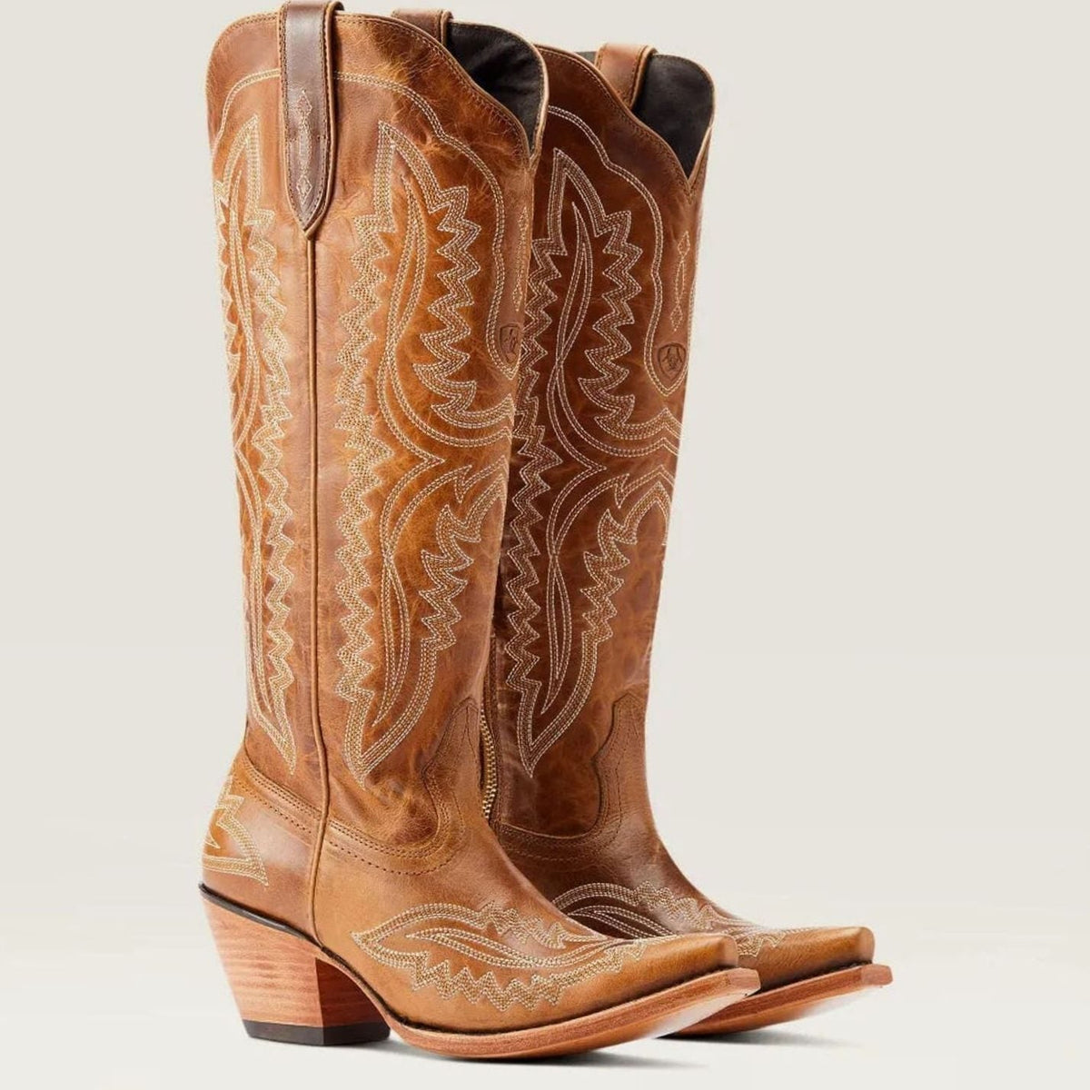 Women's Stitched Western Knee-High Boots with Stacked Heel