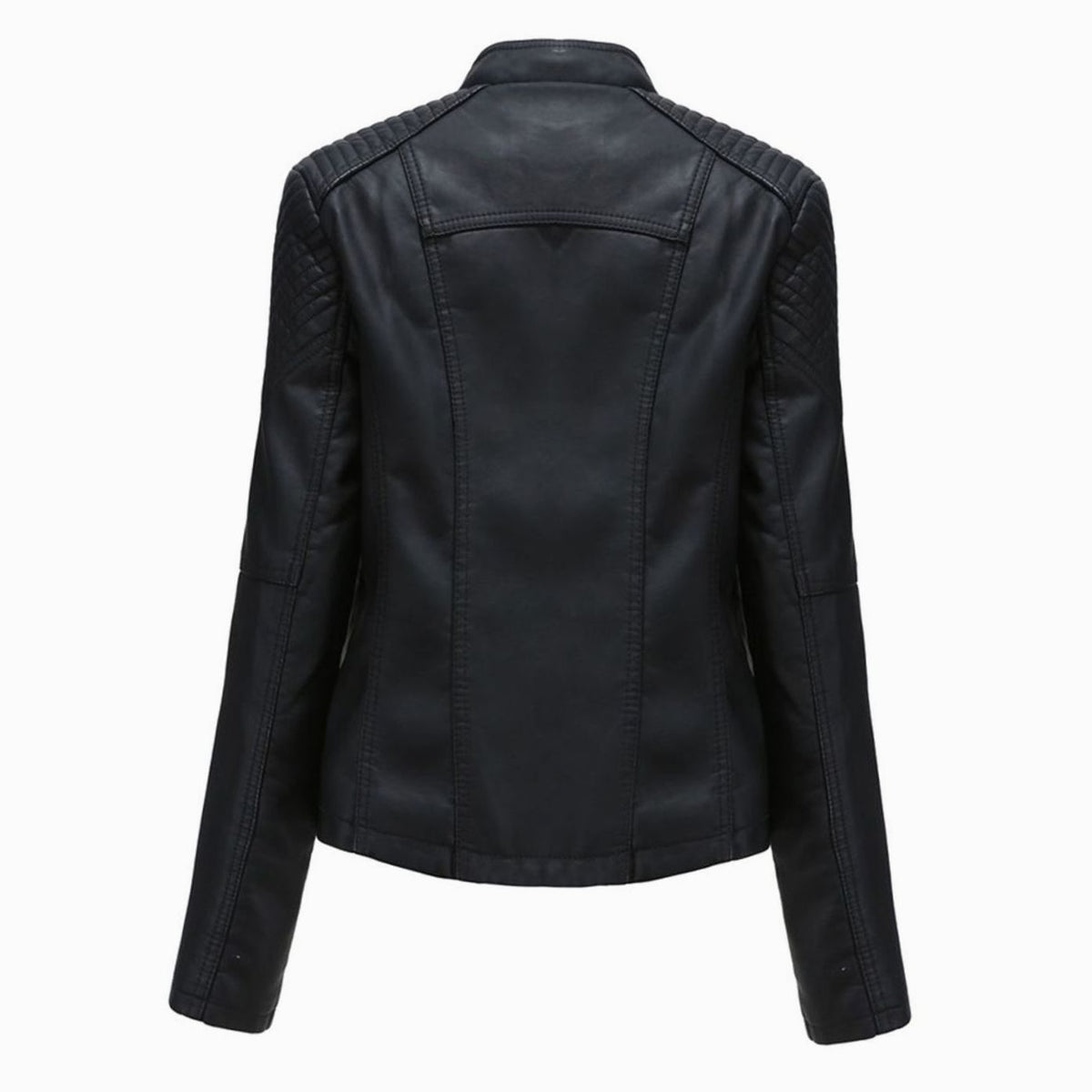 Women's Quilted Shoulder Faux Leather Jacket With Grommet Detail