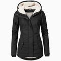 Women's Sherpa Fleece Parka With Adjustable Hood and Curved Hem - Black