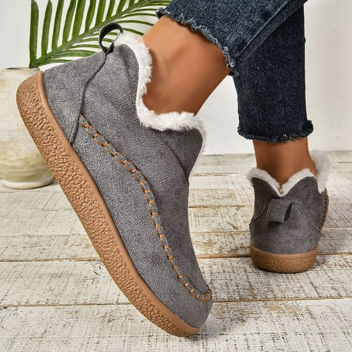 Women's Plush Fleece Lined Moccasin Slip-Ons with Grip Sole