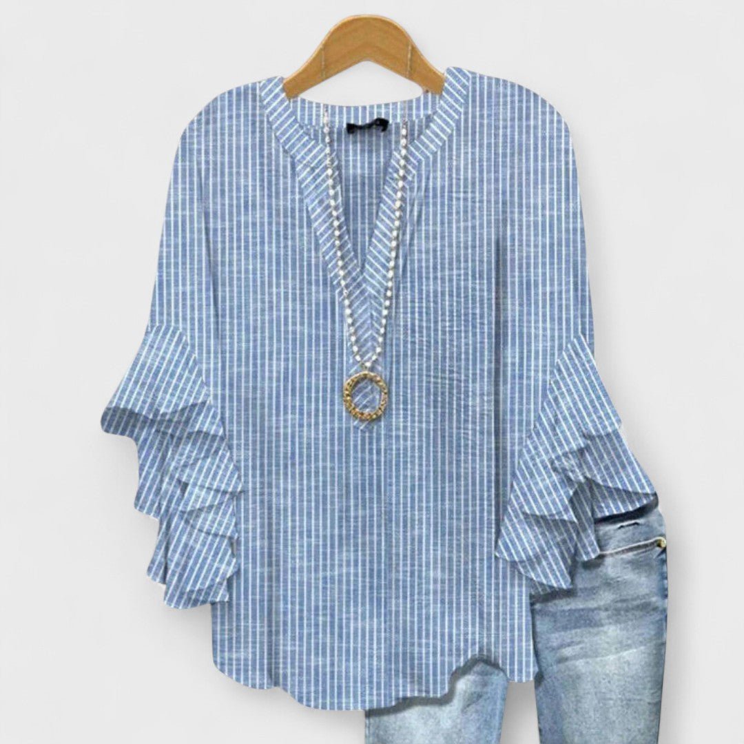 Women's Floral Blouse Ruffle Sleeves V-Neck Casual
