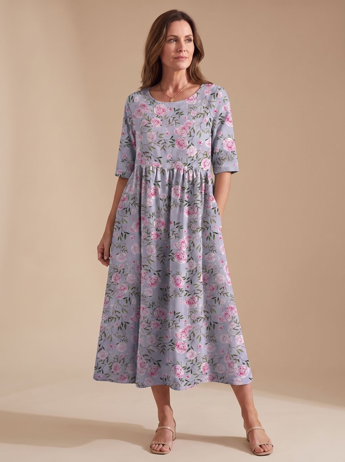 Women's Floral Embroidered Relaxed-Fit Occasion Dress