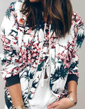 Women's Floral Blossom Print Bomber With Contrast Ribbed Cuffs - White