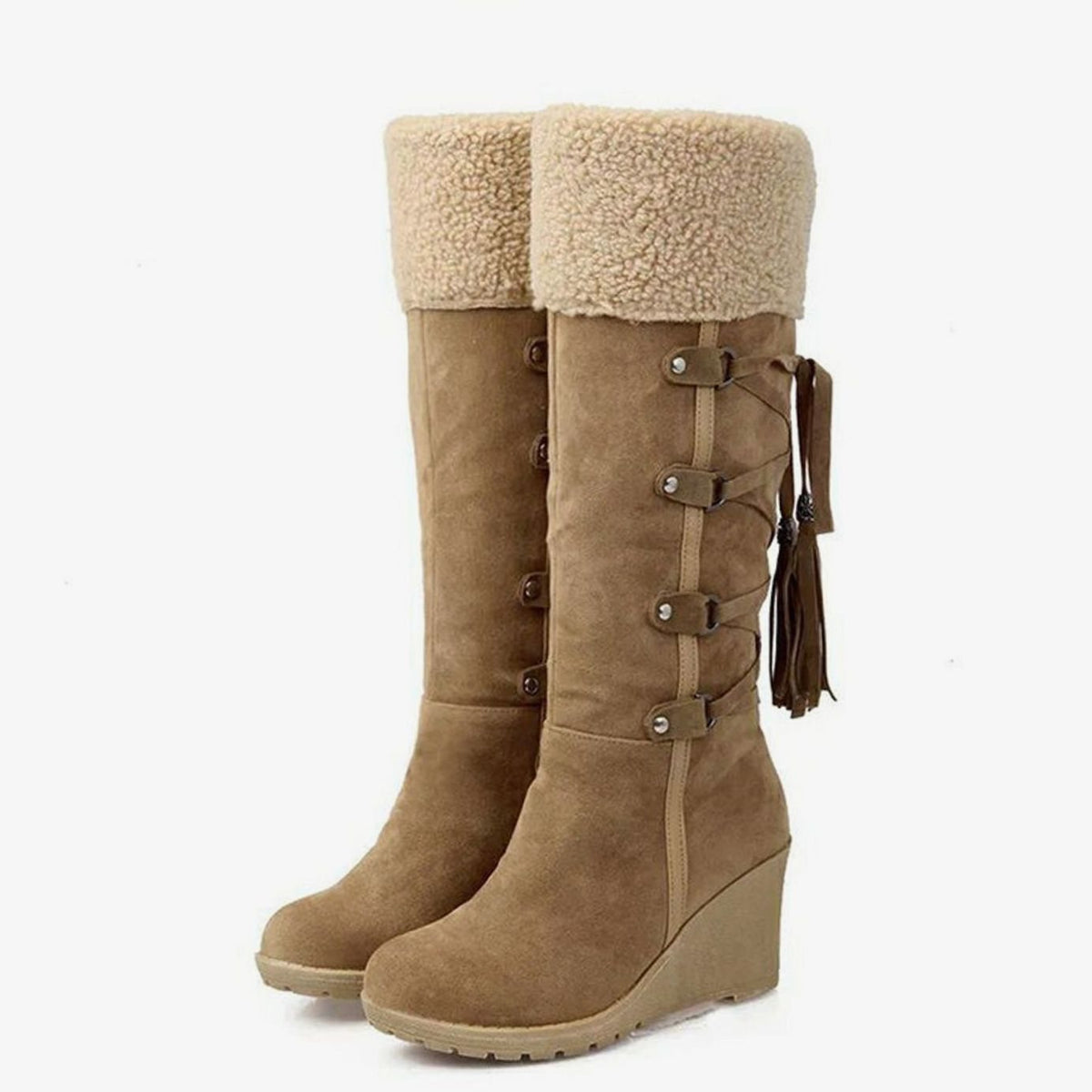 Women's Fur-Trim Wedge Heel Knee-High Winter Boots