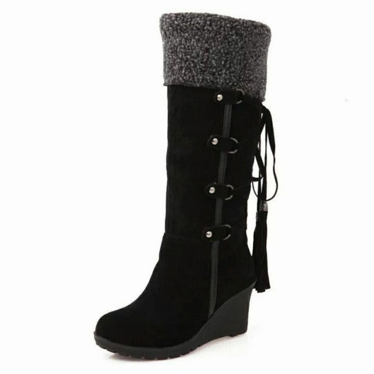 Women's Fur-Trim Wedge Heel Knee-High Winter Boots