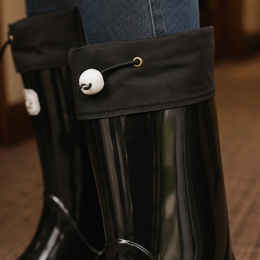 Women's Tall Glossy Wellington Boots with Tie Cuff