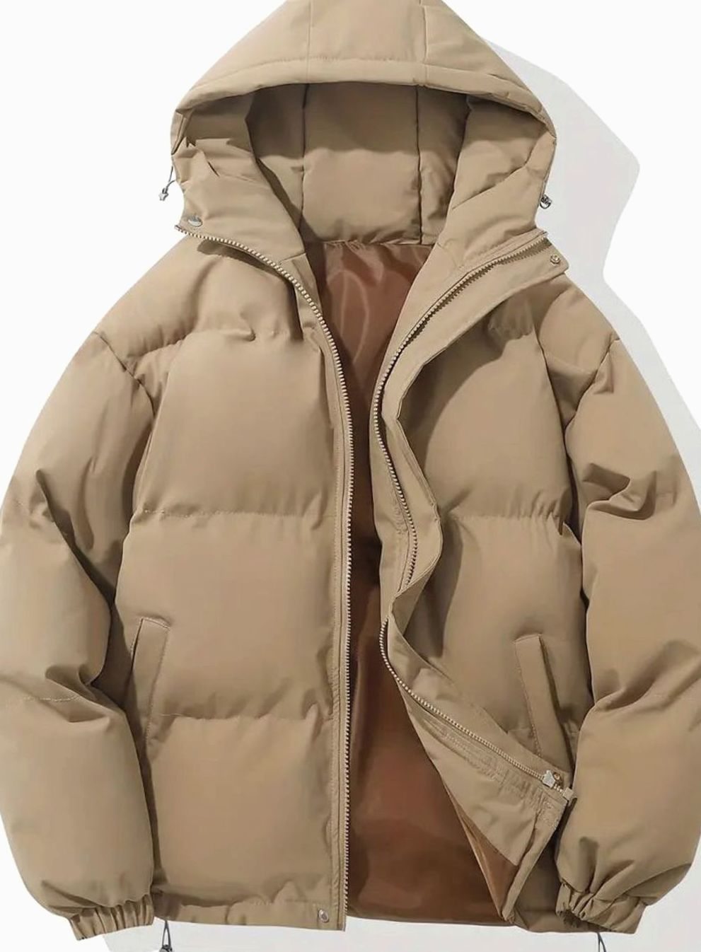 Women's Cosy Padded Hooded Jacket with Toggle Hem - Khaki
