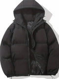 Women's Relaxed Channel Puffer Coat With Attached Hood - Black