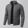 Women's Padded Body Zip-Through Jacket with Ribbed Sleeves - Dark Grey