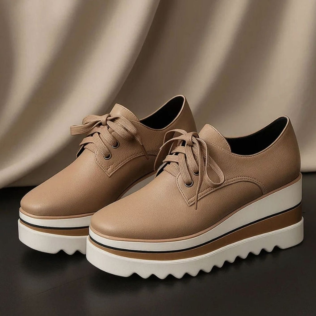Women's Chunky Sole Square Toe Lace-Up Oxford Shoes