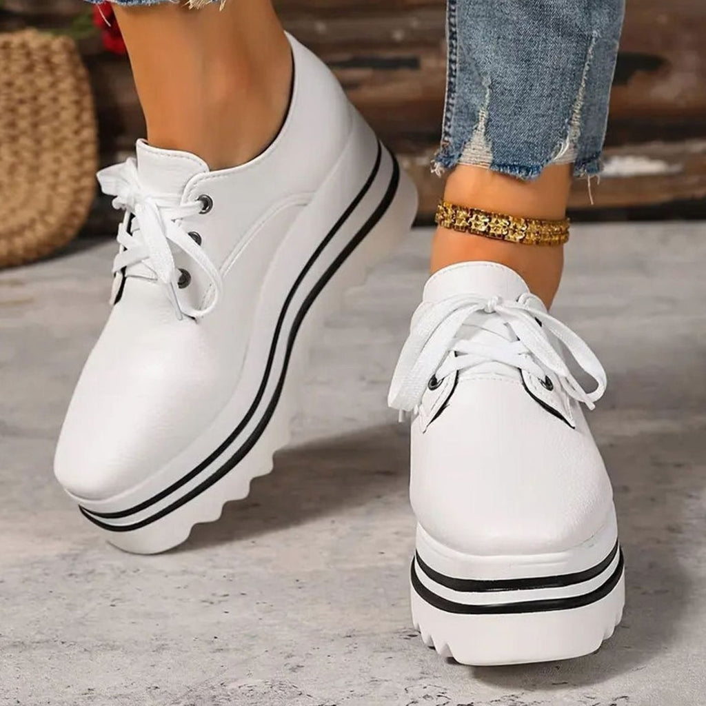 Women's Chunky Sole Square Toe Lace-Up Oxford Shoes