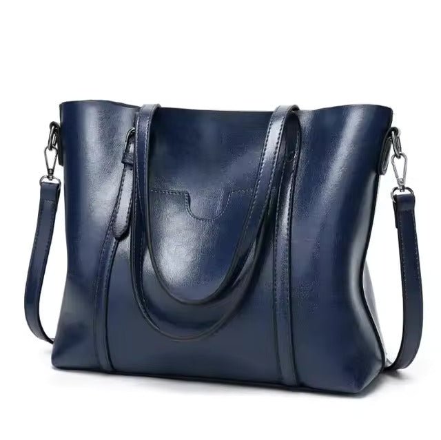 Women's Large Leather-Look Oil-Wax Shoulder Tote Bag