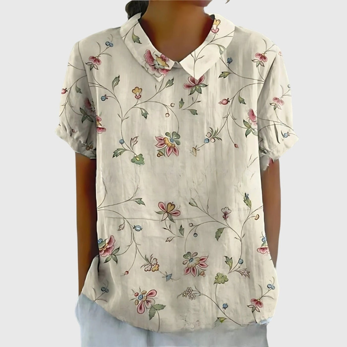 Women's Linen Short Sleeve Collared Blouse Relaxed Fit