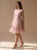 Women's Long-Sleeve Glitter Tulle A-Line Occasion Dress