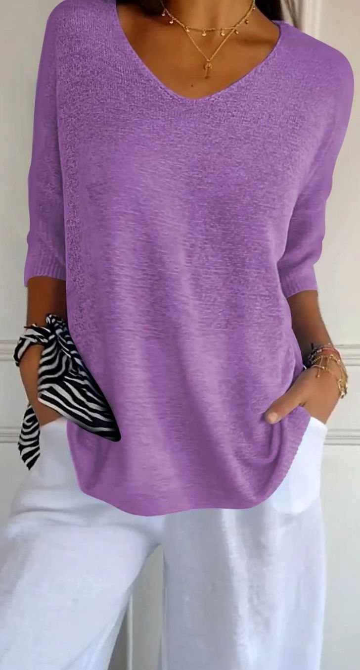 Women's Longline Loose Fit V-Neck Knit Tunic Top