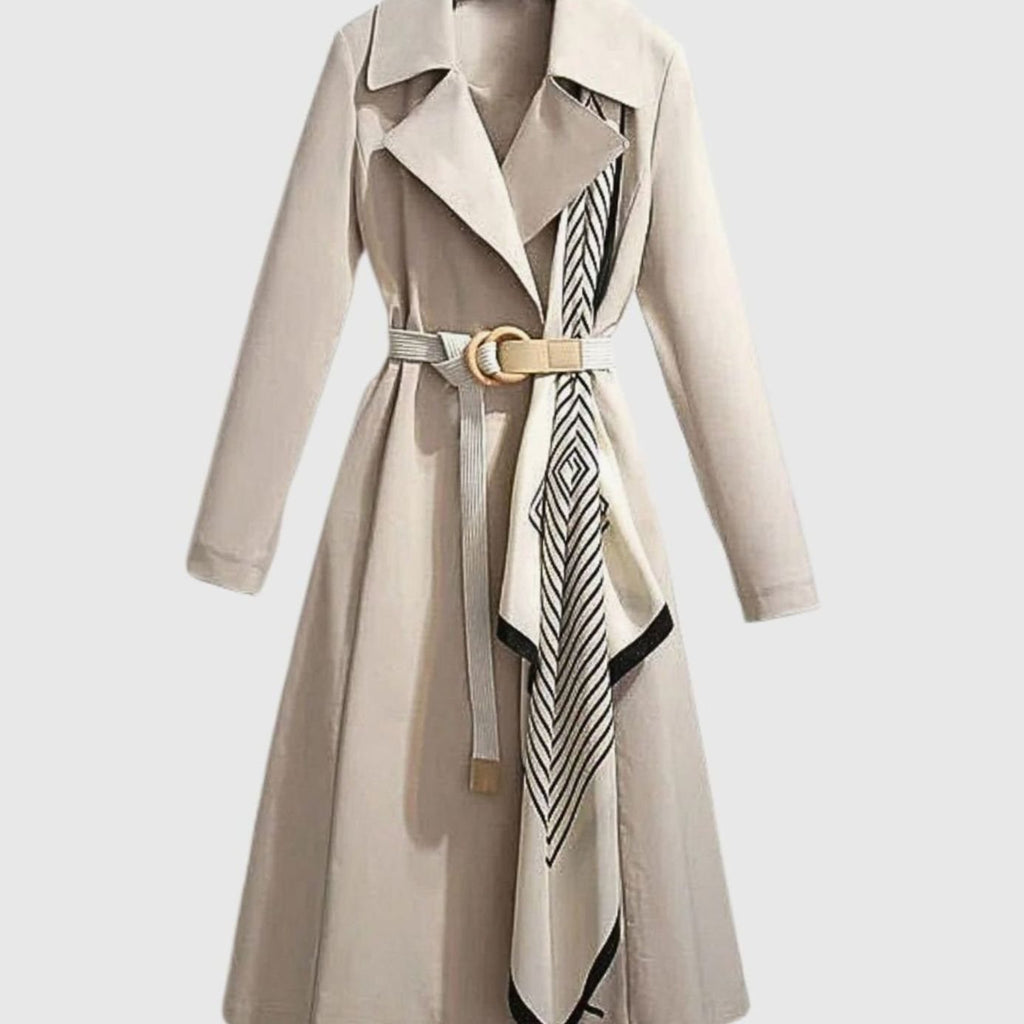 Women's Tie-Waist Longline Trench Coat - Beige