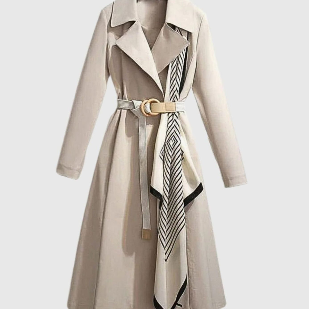 Women's Tie-Waist Longline Trench Coat - Beige
