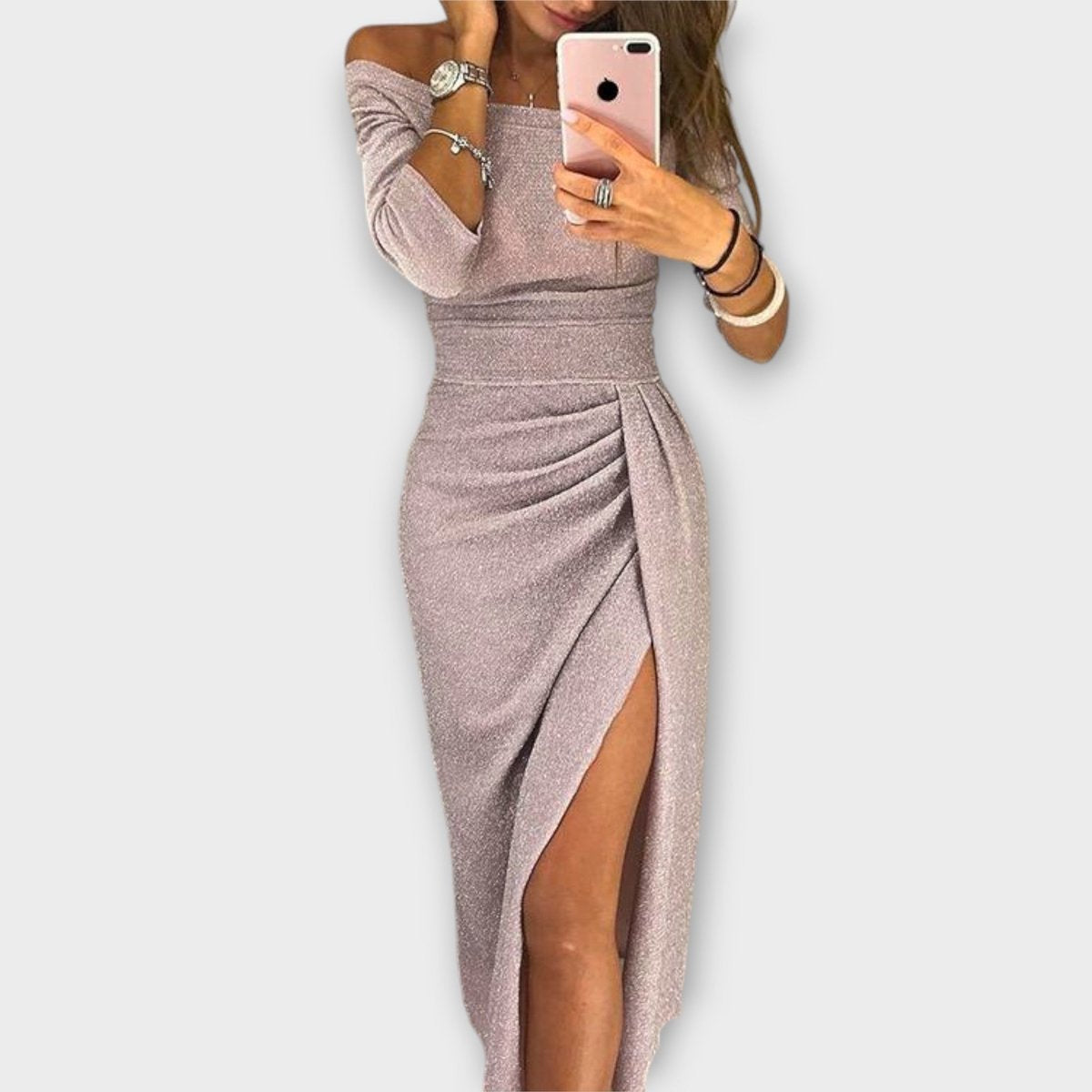 Women's Off-Shoulder Long-Sleeve Ruched Cocktail Party Dress