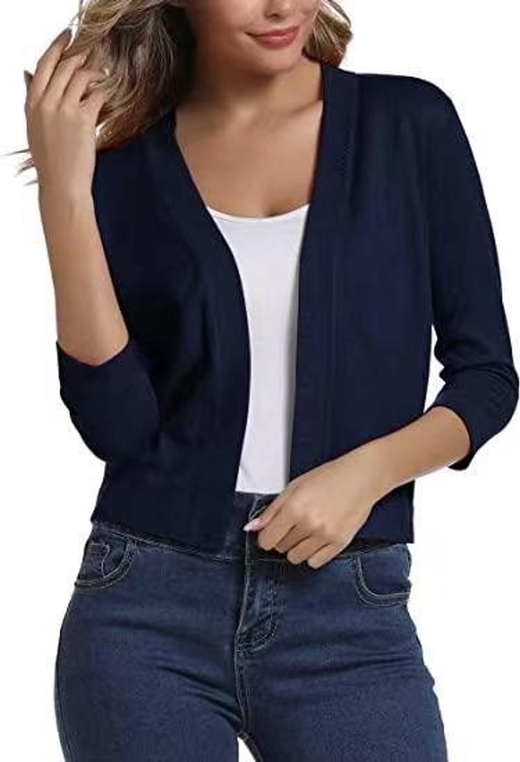 Women's Open-Front 3/4 Sleeve Cropped Cardigan
